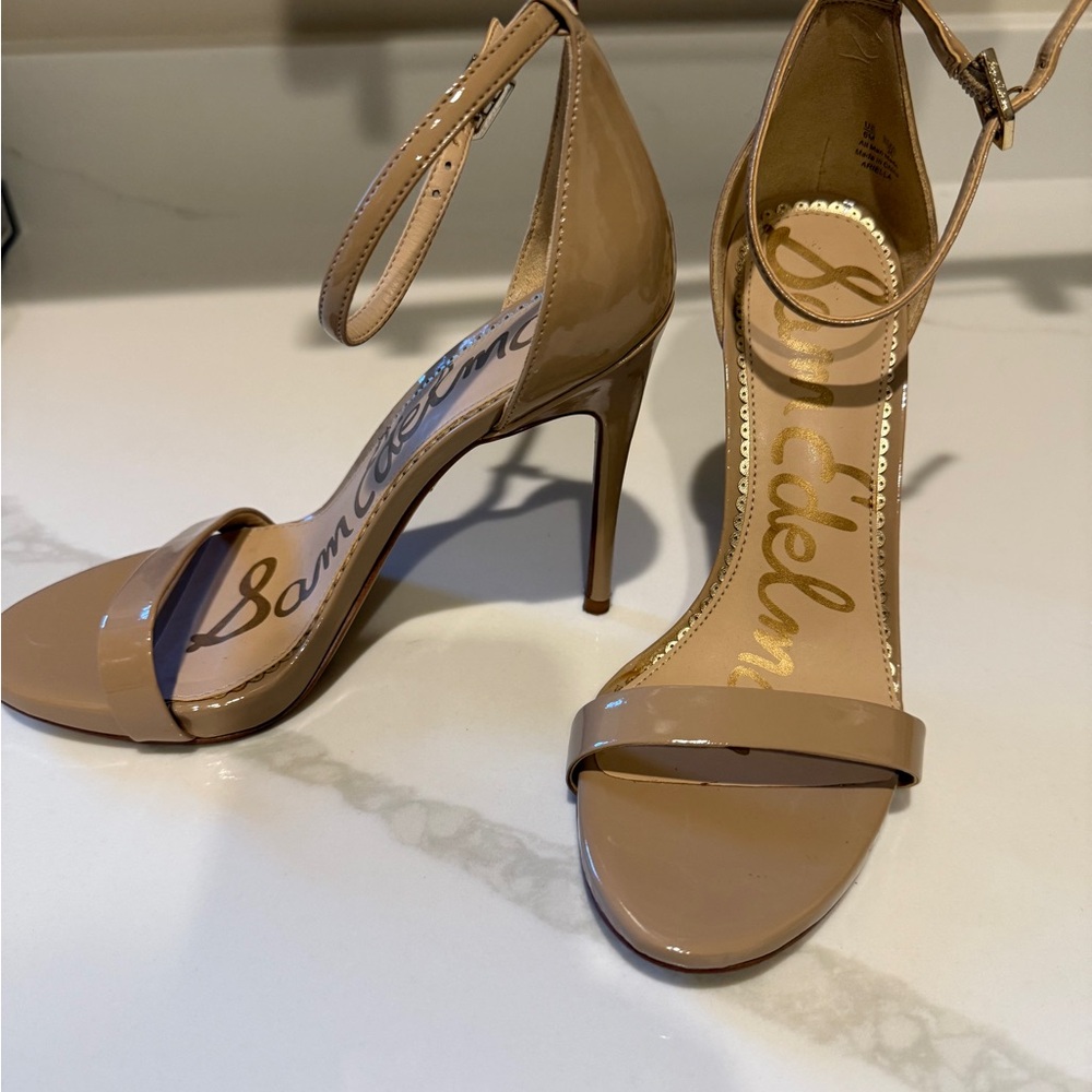 Sam Edelman Nude Patent Ankle Strap Heels